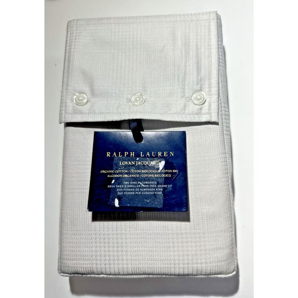 Ralph Lauren Organic LOVAN JACQUARD Glen Plaid 2 King Pillowcases bedding NEW